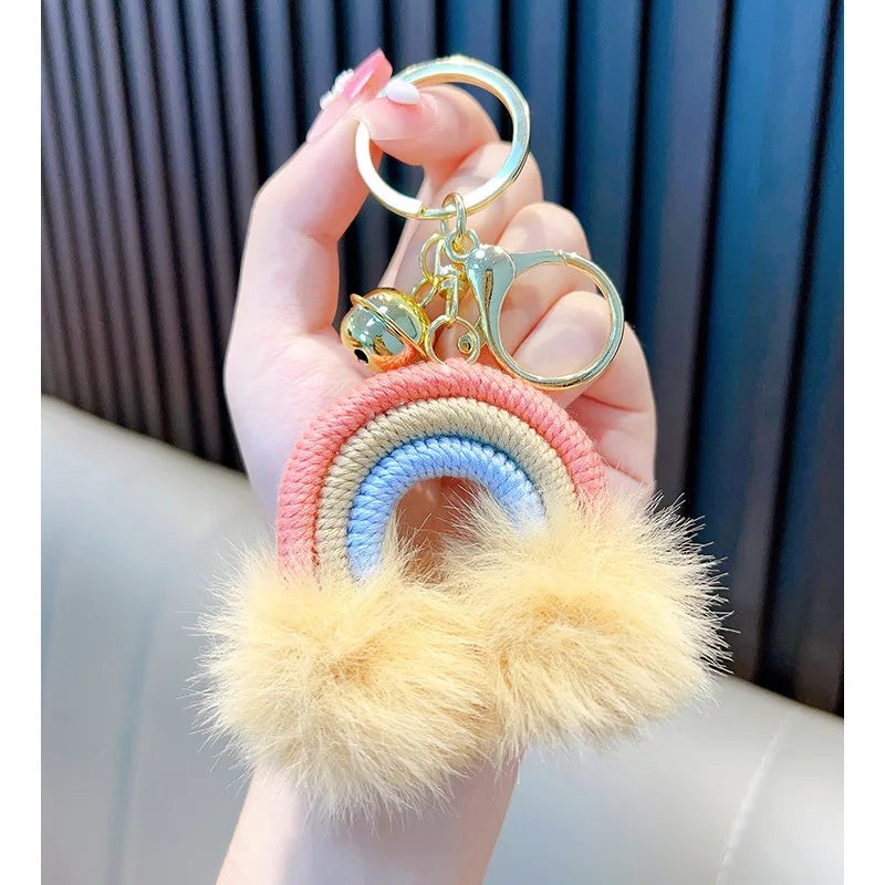 HKM-671955 Rainbow Fur Ball Cartoon Keychain for Bags and Cars - Plush Keychain Pendant for All Ages