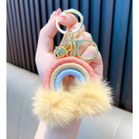 HKM-671955 Rainbow Fur Ball Cartoon Keychain for Bags and Cars - Plush Keychain Pendant for All Ages