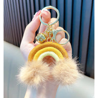 HKM-671955 Rainbow Fur Ball Cartoon Keychain for Bags and Cars - Plush Keychain Pendant for All Ages