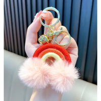 HKM-671955 Rainbow Fur Ball Cartoon Keychain for Bags and Cars - Plush Keychain Pendant for All Ages