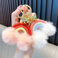 HKM-671955 Rainbow Fur Ball Cartoon Keychain for Bags and Cars - Plush Keychain Pendant for All Ages