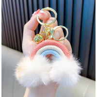 HKM-671955 Rainbow Fur Ball Cartoon Keychain for Bags and Cars - Plush Keychain Pendant for All Ages