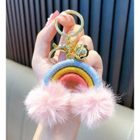 HKM-671955 Rainbow Fur Ball Cartoon Keychain for Bags and Cars - Plush Keychain Pendant for All Ages