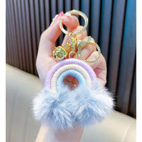 HKM-671955 Rainbow Fur Ball Cartoon Keychain for Bags and Cars - Plush Keychain Pendant for All Ages