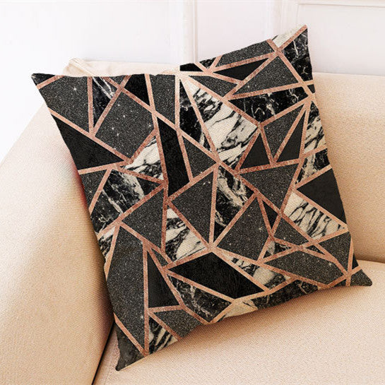 HKM-672019 Marble Pattern Cotton and Linen Pillowcase, Super Soft Velvet Cushion Cover, 45x45cm
