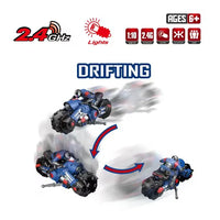 HKM-672083 Remote Control Stunt Drift Motorcycles for Kids, 1/10 Scale, Ages 2-13, ABS Plastic
