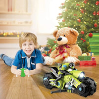 HKM-672083 Remote Control Stunt Drift Motorcycles for Kids, 1/10 Scale, Ages 2-13, ABS Plastic