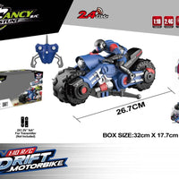 HKM-672083 Remote Control Stunt Drift Motorcycles for Kids, 1/10 Scale, Ages 2-13, ABS Plastic