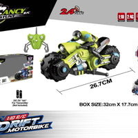 HKM-672083 Remote Control Stunt Drift Motorcycles for Kids, 1/10 Scale, Ages 2-13, ABS Plastic