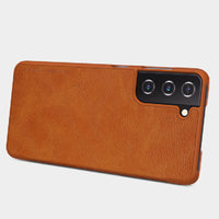 HKM-672211 Samsung Galaxy S21 Flip-Type Leather Sleeve Case in Brown