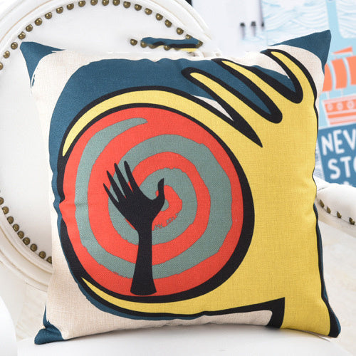 HKM-672339 Geometric Abstract Linen Pillowcase - 45x45cm for Living Room, Bedroom, and More