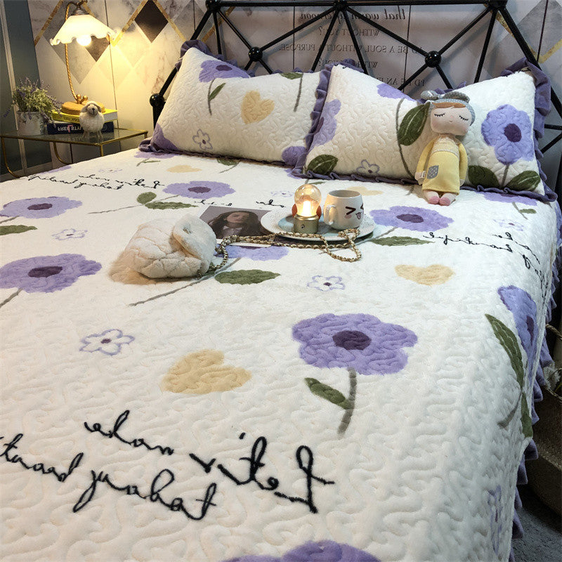 HKM-673107 Sunflower Cartoon Animation Three-Piece Bed Cover Set with Pillowcases for 1.2/1.5m and 1.8/2.0m Beds