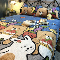 HKM-673107 Sunflower Cartoon Animation Three-Piece Bed Cover Set with Pillowcases for 1.2/1.5m and 1.8/2.0m Beds