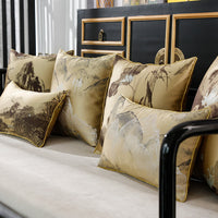 HKM-673235 Landscape Lotus Leaf Silk and Satin Waist Pillow - Chinese Style Cushion with 3D High Elastic Fiber Core