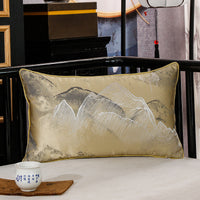 HKM-673235 Landscape Lotus Leaf Silk and Satin Waist Pillow - Chinese Style Cushion with 3D High Elastic Fiber Core