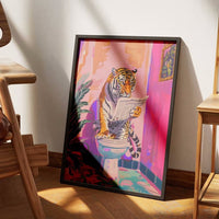 HKM-673363 Funny Jungle Tiger Toilet Poster - Canvas Wall Art for Bathroom, Modern 20x30cm to 60x90cm Sizes