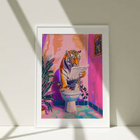 HKM-673363 Funny Jungle Tiger Toilet Poster - Canvas Wall Art for Bathroom, Modern 20x30cm to 60x90cm Sizes