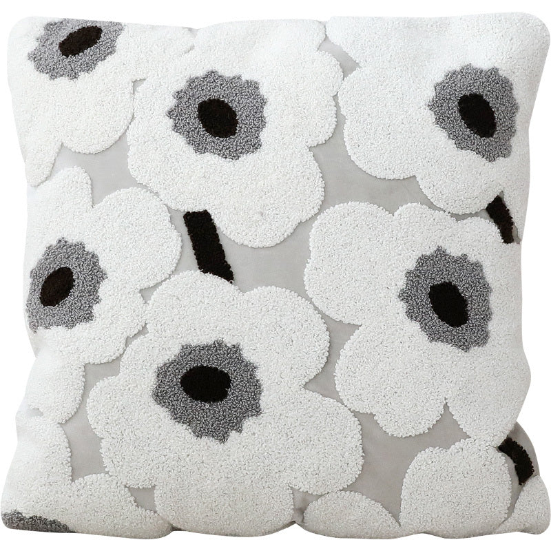 HKM-673427 Embroidery Flower Design Cushion Cover for Living Room - Black and White, 43x43cm