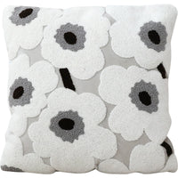 HKM-673427 Embroidery Flower Design Cushion Cover for Living Room - Black and White, 43x43cm