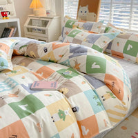 HKM-673427 Pure Cotton Four-Piece Sheet Set with Stripe, Geometric, and Cartoon Patterns