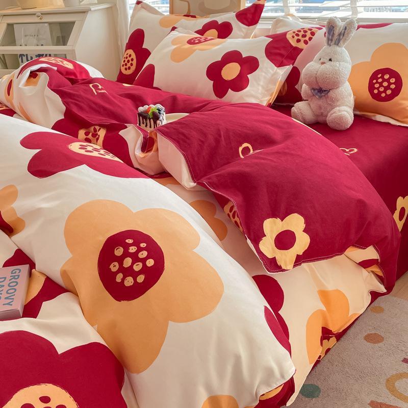 HKM-673427 Pure Cotton Four-Piece Sheet Set with Stripe, Geometric, and Cartoon Patterns