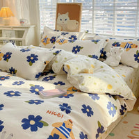 HKM-673427 Pure Cotton Four-Piece Sheet Set with Stripe, Geometric, and Cartoon Patterns