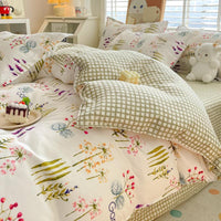 HKM-673427 Pure Cotton Four-Piece Sheet Set with Stripe, Geometric, and Cartoon Patterns