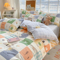 HKM-673427 Pure Cotton Four-Piece Sheet Set with Stripe, Geometric, and Cartoon Patterns