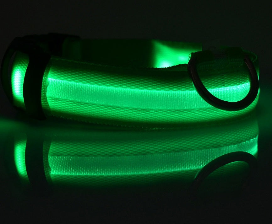 HKM-673939 Adjustable Nylon LED Dog Collar with Luminous Safety Light for Night Walking