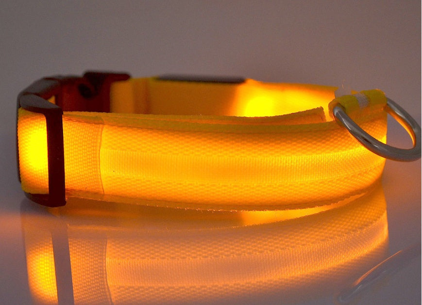 HKM-673939 Adjustable Nylon LED Dog Collar with Luminous Safety Light for Night Walking