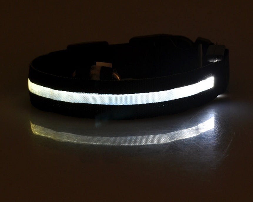 HKM-673939 Adjustable Nylon LED Dog Collar with Luminous Safety Light for Night Walking