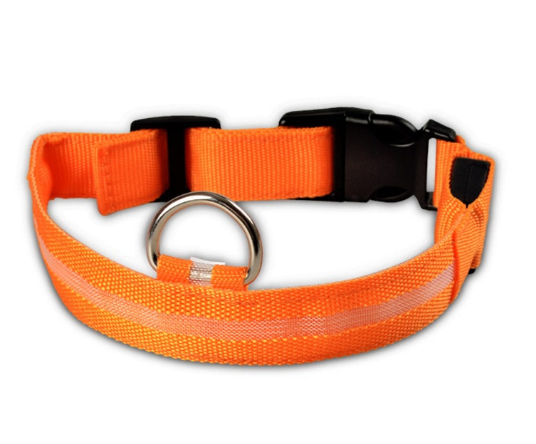 HKM-673939 Adjustable Nylon LED Dog Collar with Luminous Safety Light for Night Walking