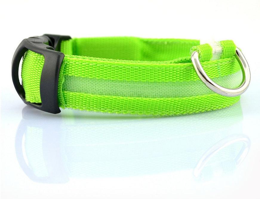 HKM-673939 Adjustable Nylon LED Dog Collar with Luminous Safety Light for Night Walking