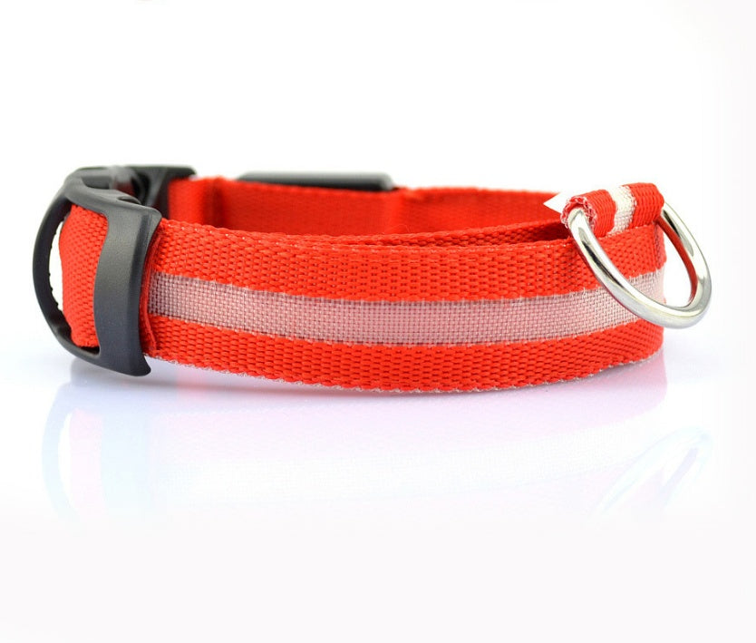 HKM-673939 Adjustable Nylon LED Dog Collar with Luminous Safety Light for Night Walking