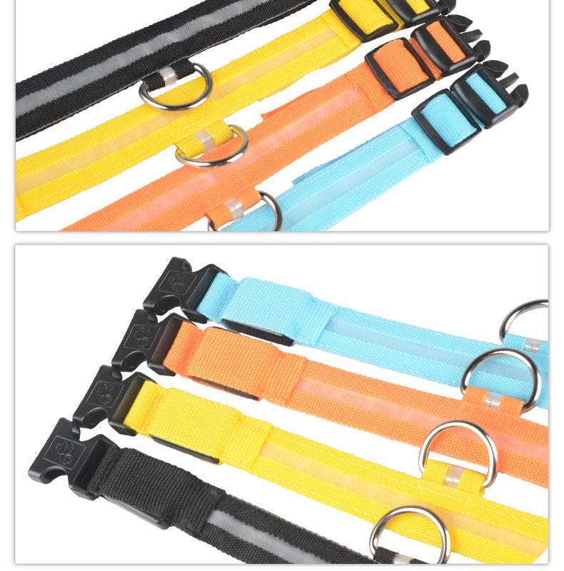 HKM-673939 Adjustable Nylon LED Dog Collar with Luminous Safety Light for Night Walking