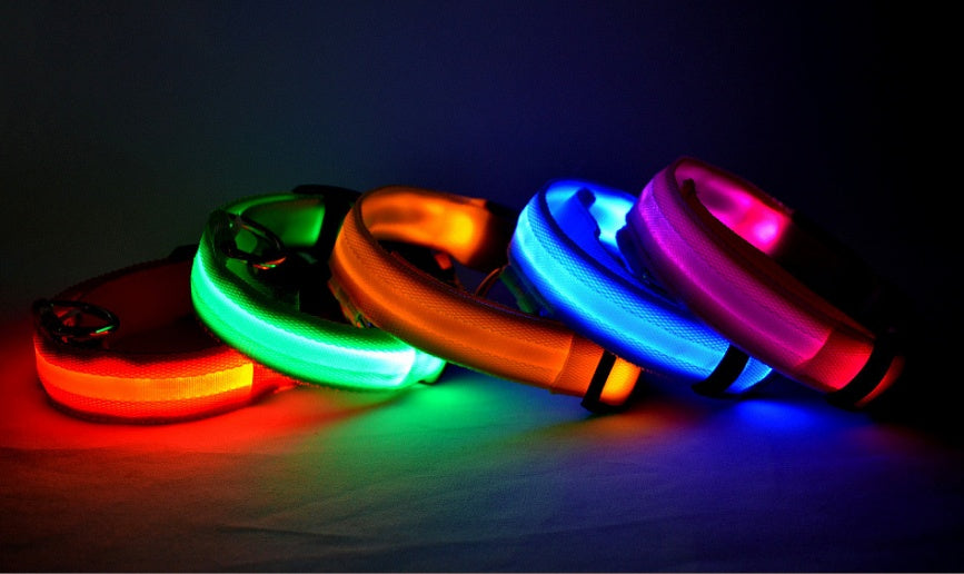 HKM-673939 Adjustable Nylon LED Dog Collar with Luminous Safety Light for Night Walking