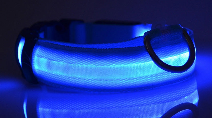 HKM-673939 Adjustable Nylon LED Dog Collar with Luminous Safety Light for Night Walking