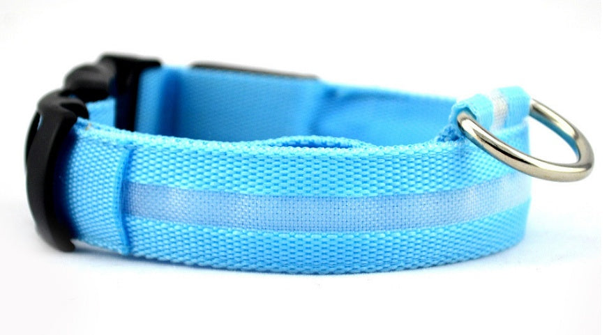 HKM-673939 Adjustable Nylon LED Dog Collar with Luminous Safety Light for Night Walking