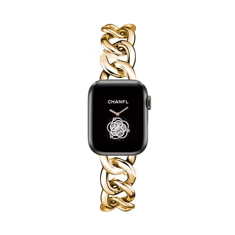 HKM-673939 Metal Single Row Denim Chain Strap for Apple-Compatible Devices - Multiple Colors Available