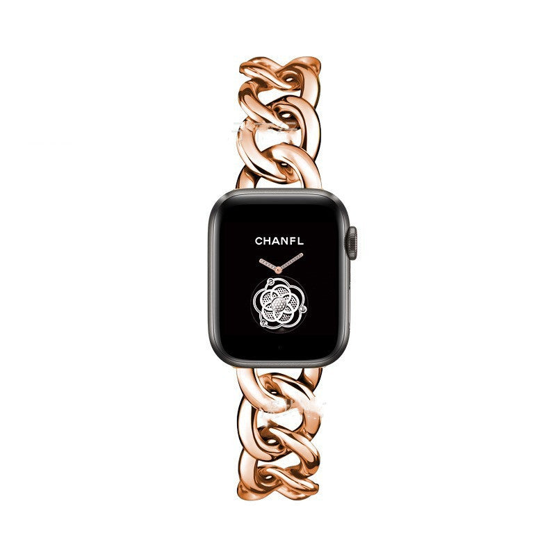 HKM-673939 Metal Single Row Denim Chain Strap for Apple-Compatible Devices - Multiple Colors Available