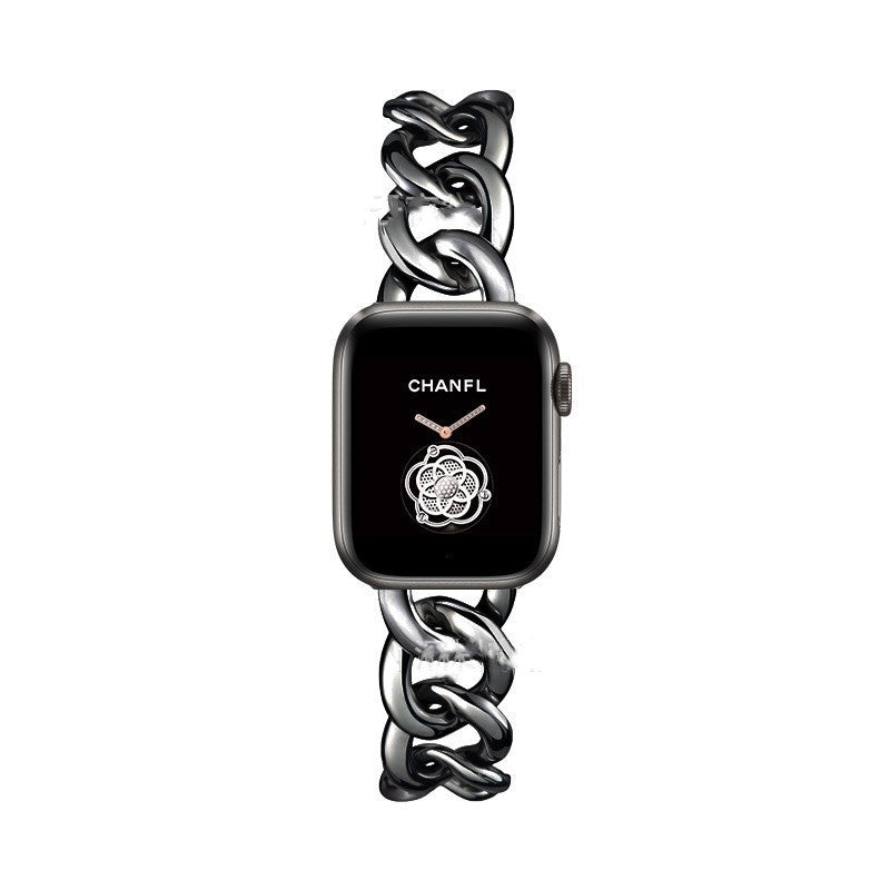 HKM-673939 Metal Single Row Denim Chain Strap for Apple-Compatible Devices - Multiple Colors Available