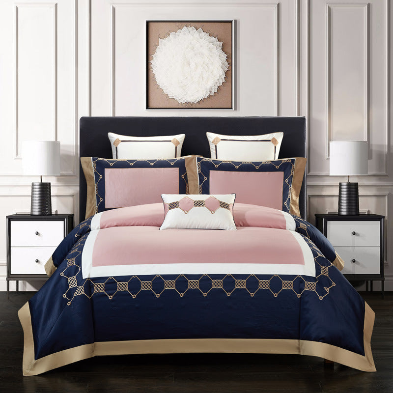 HKM-674195 Four-Piece Cotton Embroidered Bedding Set - 100% Pure Cotton, Reactive Dyeing, Satin Weaving