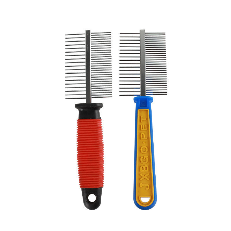 HKM-674579 Double-Row Stainless Steel Pet Comb for Dogs and Cats with Plastic and Wooden Handles