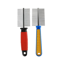 HKM-674579 Double-Row Stainless Steel Pet Comb for Dogs and Cats with Plastic and Wooden Handles
