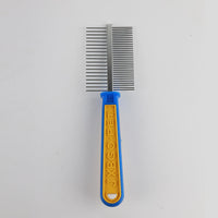 HKM-674579 Double-Row Stainless Steel Pet Comb for Dogs and Cats with Plastic and Wooden Handles