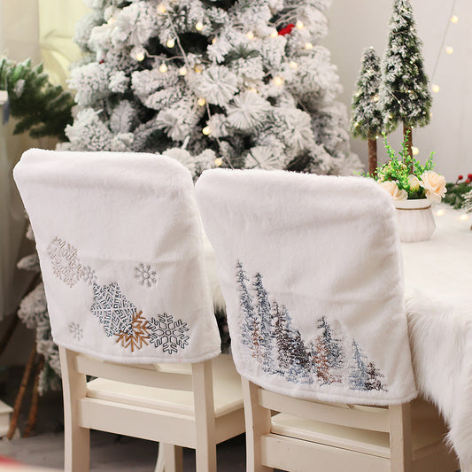 HKM-674643 Christmas Tree and Snowflake Decorative Plush Chair Covers - Soft Brushed Wool, 47x46cm