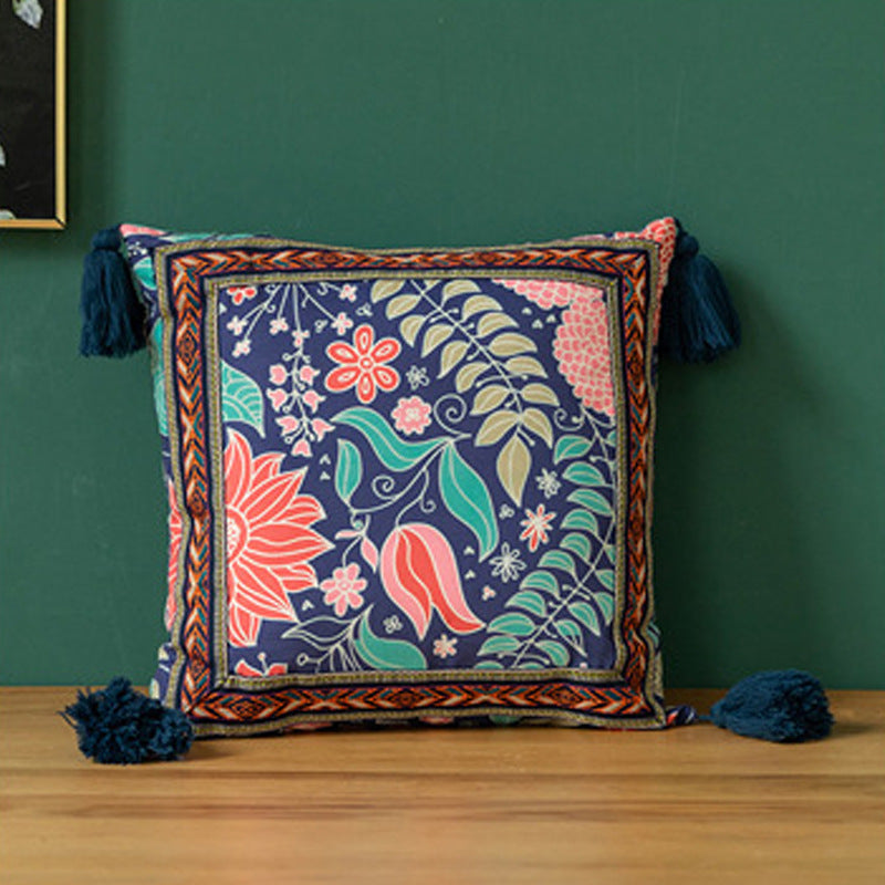HKM-674707 Festive Ethnic Style Tassel Pillowcase and Lumbar Cushion - Multiple Color Options Available