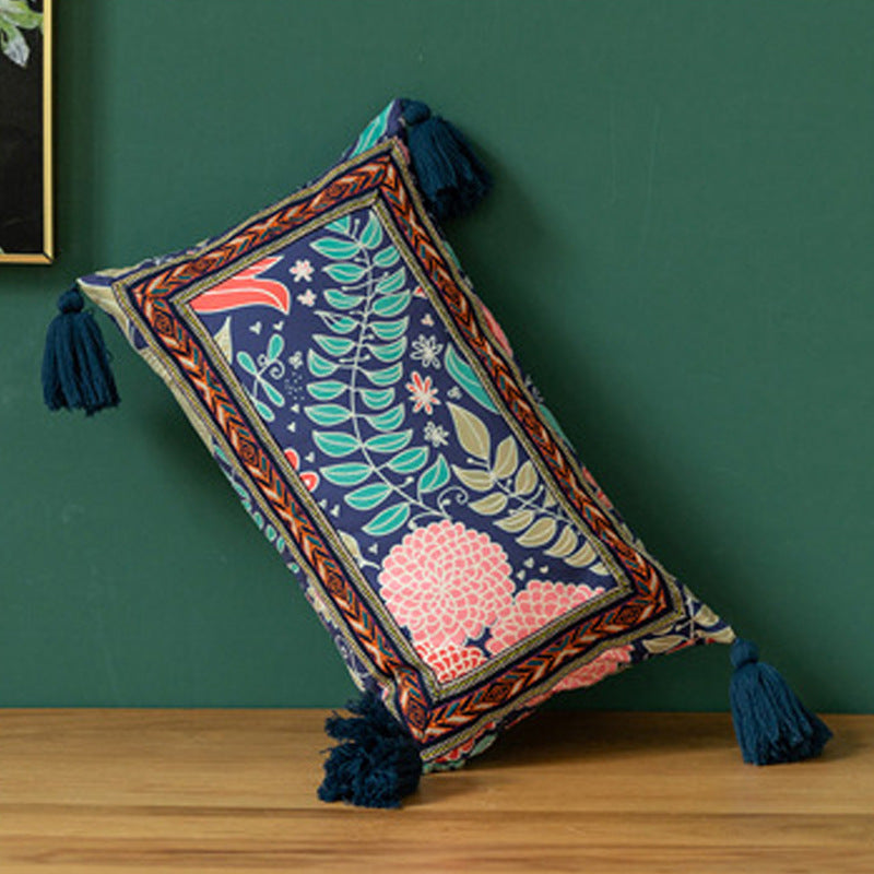 HKM-674707 Festive Ethnic Style Tassel Pillowcase and Lumbar Cushion - Multiple Color Options Available