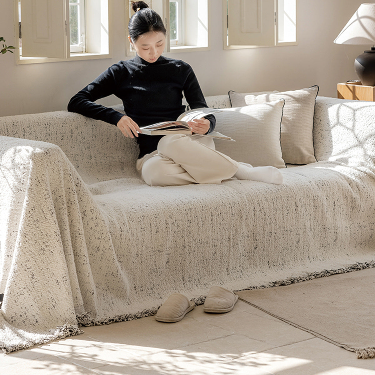 HKM-674835 Autumn and Winter Plush Yarn Sofa Slipcover Universal Blanket in Solid Colors