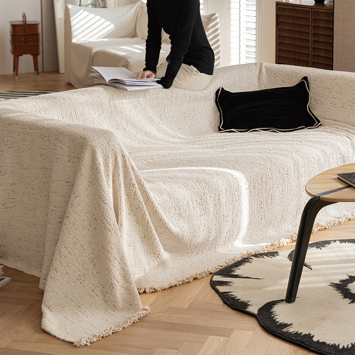 HKM-674835 Autumn and Winter Plush Yarn Sofa Slipcover Universal Blanket in Solid Colors